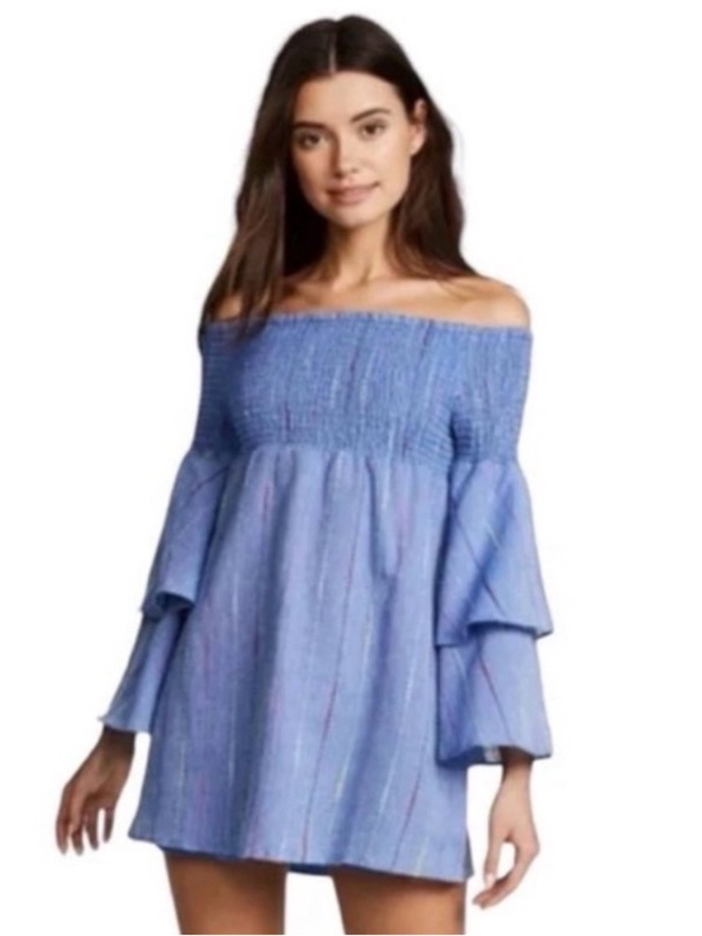 Red Carter Carley Off-the-shoulder Blue Ruched Mini Dress with Ruffles size XS